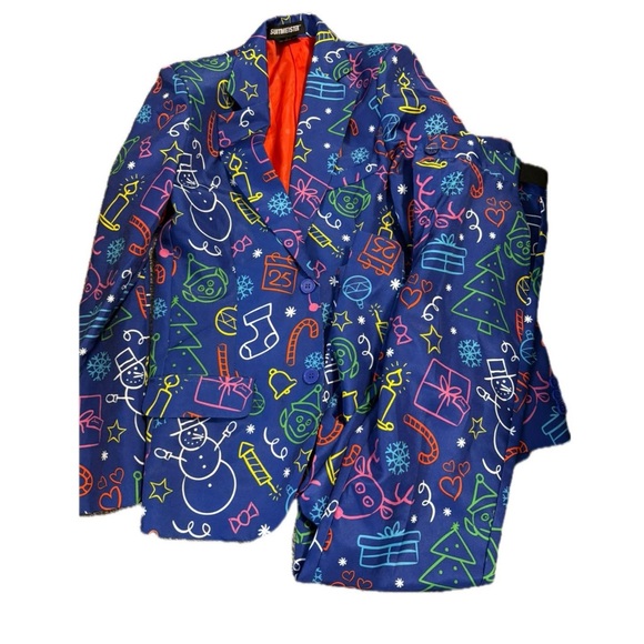 Boys Blue Christmas Decorations Dress Up Outfit Suit Blazer Pants 10-12 large - Picture 1 of 1